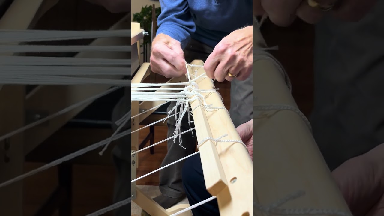 moving warp forward, checking threading, tying onto front apron