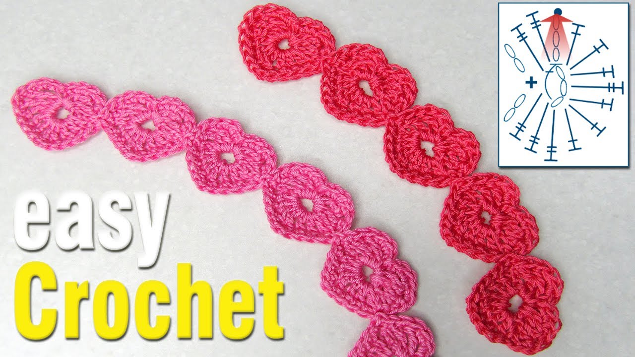 Easy Crochet: How to Crochet Hearts Cord for beginners. Free hearts cord motif pattern & tutorial.