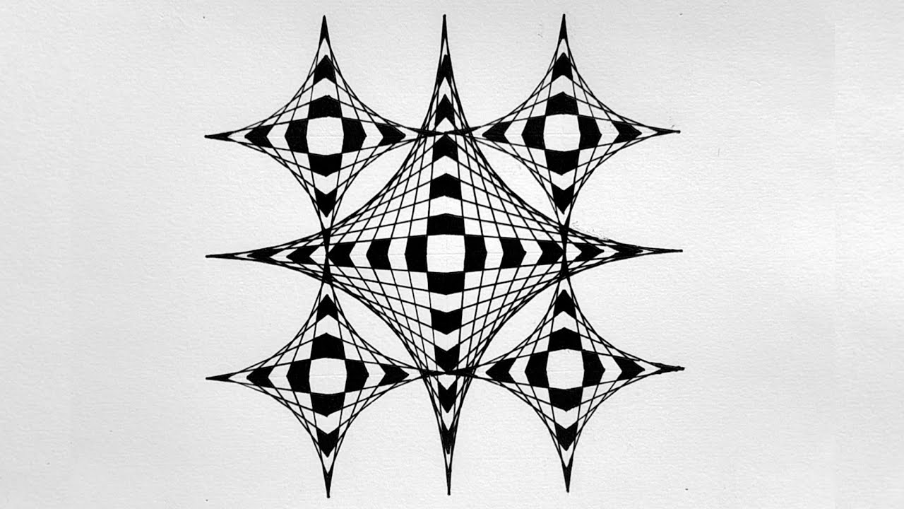 Geometric Star Design Using Straight Lines | How To Draw Simple Straight Line Design | Star Pattern