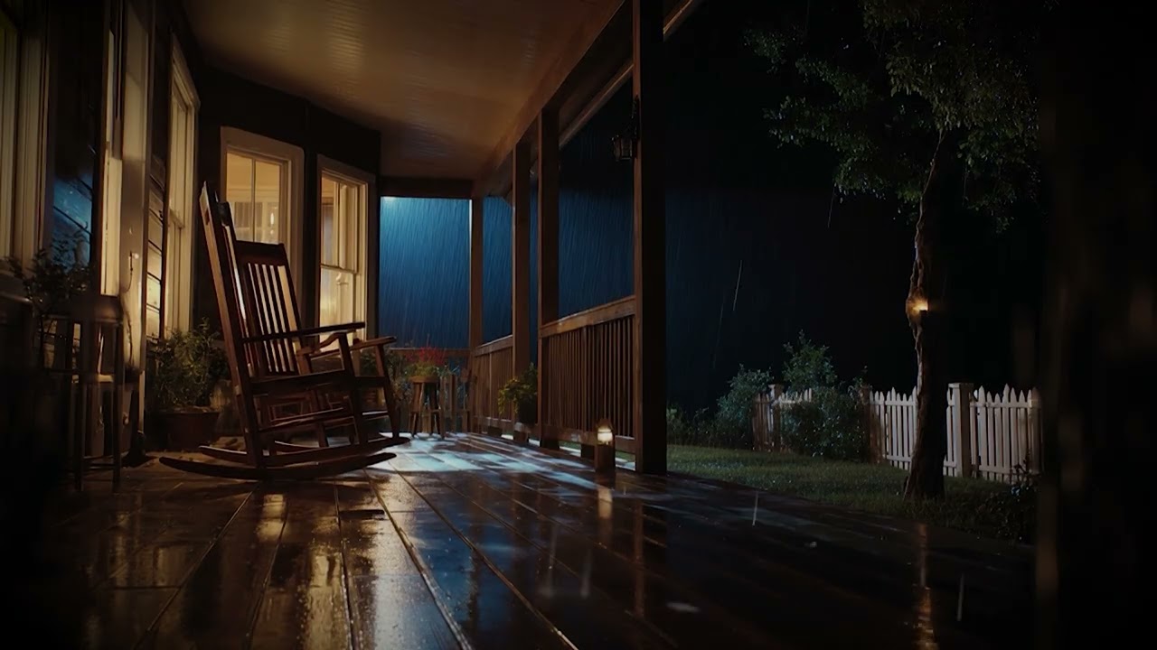 Rain on a Covered Porch at Night 🌧️ 10 Hours Deep Sleep & Relaxing Rain Sounds