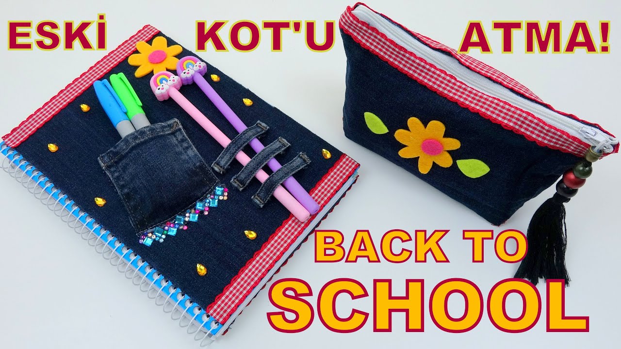 BÜTÜN SINIF AŞIK OLACAK! (Okula Dönüş / Kot Pantolonla Defter Süsleme ve Kalemlik Yapımı)