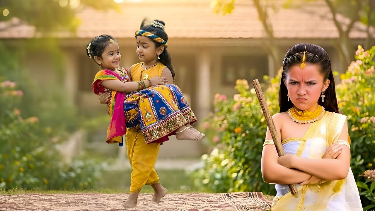 कान्हा ने गोपी को गोदी में उठाया - ये देख राधा ने उठाई छड़ी 😂 | Krishna Leela | YMKN