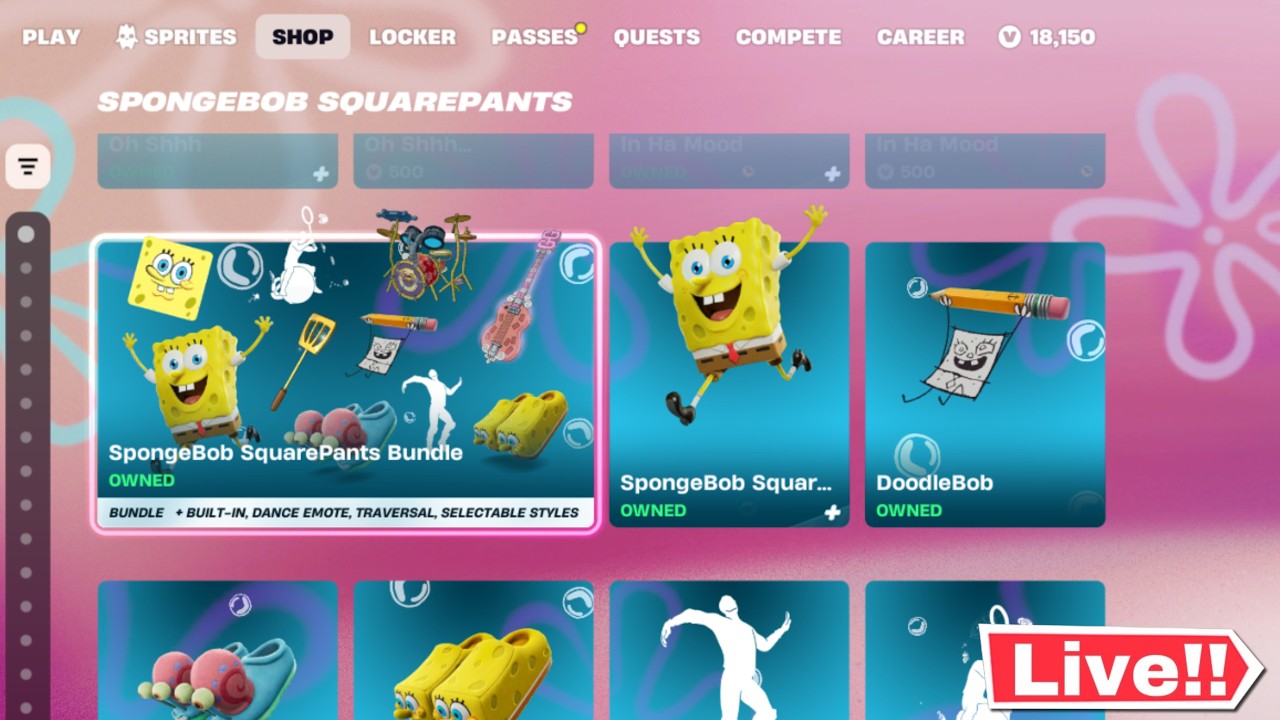 🔴*NEW* SPONGEBOB SQUARE PANTS is BACK in Fortnite! ITEM SHOP TODAY! (Chapter 7 LIVE)