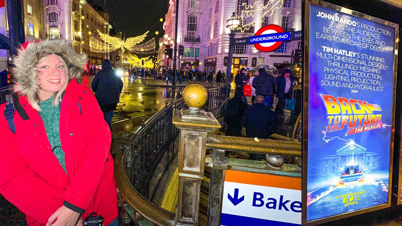 London! Piccadilly Circus, Leicester Square, Back to the Future Musical on West End, Tube & Train