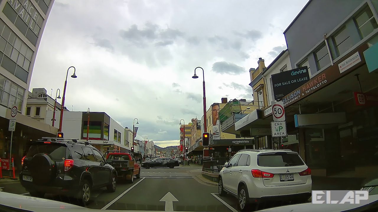 HOBART, Tasmania, Australia. Driving through Sandy Bay, Battery Point, Salamanca and Hobart CBD