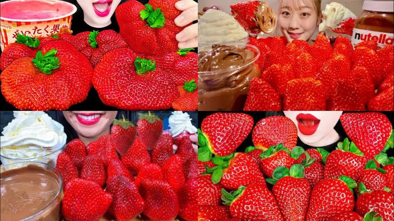 CRUNCHY 🍓 STRAWBERRY MUKBANG ASMR SATISFYING EATING SOUNDS 