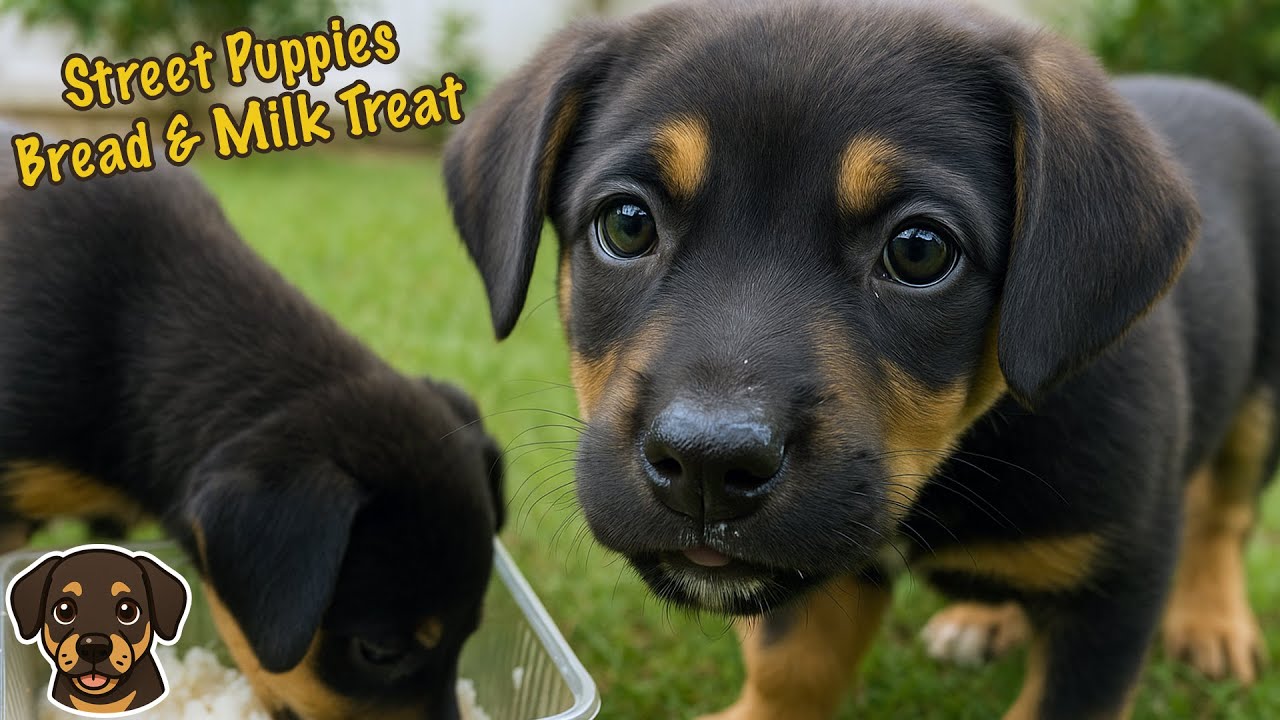 Street Puppies Enjoy Their Morning Bread & Milk Treat 🐶❤️ Heartwarming Moment #StreetDog #Puppies