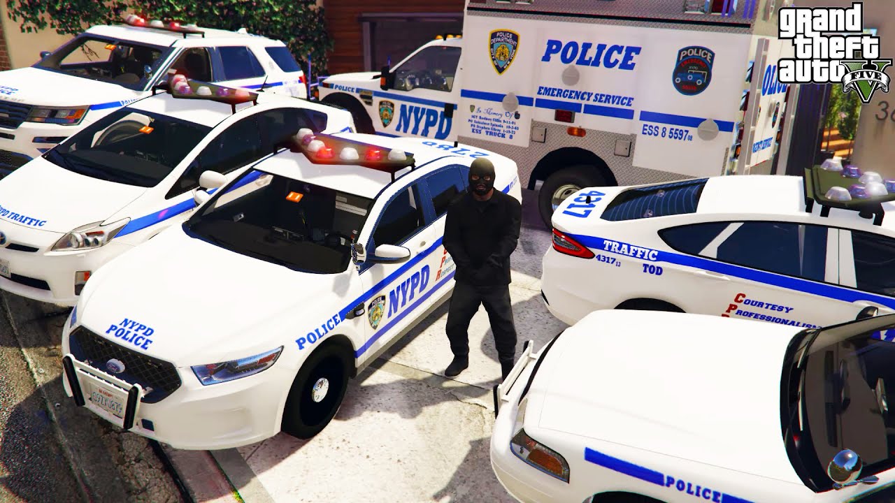 GTA 5 - Stealing Luxury NEW YORK POLICE DEPARTMENT Cars with Franklin! (Real Life Police Cars)
