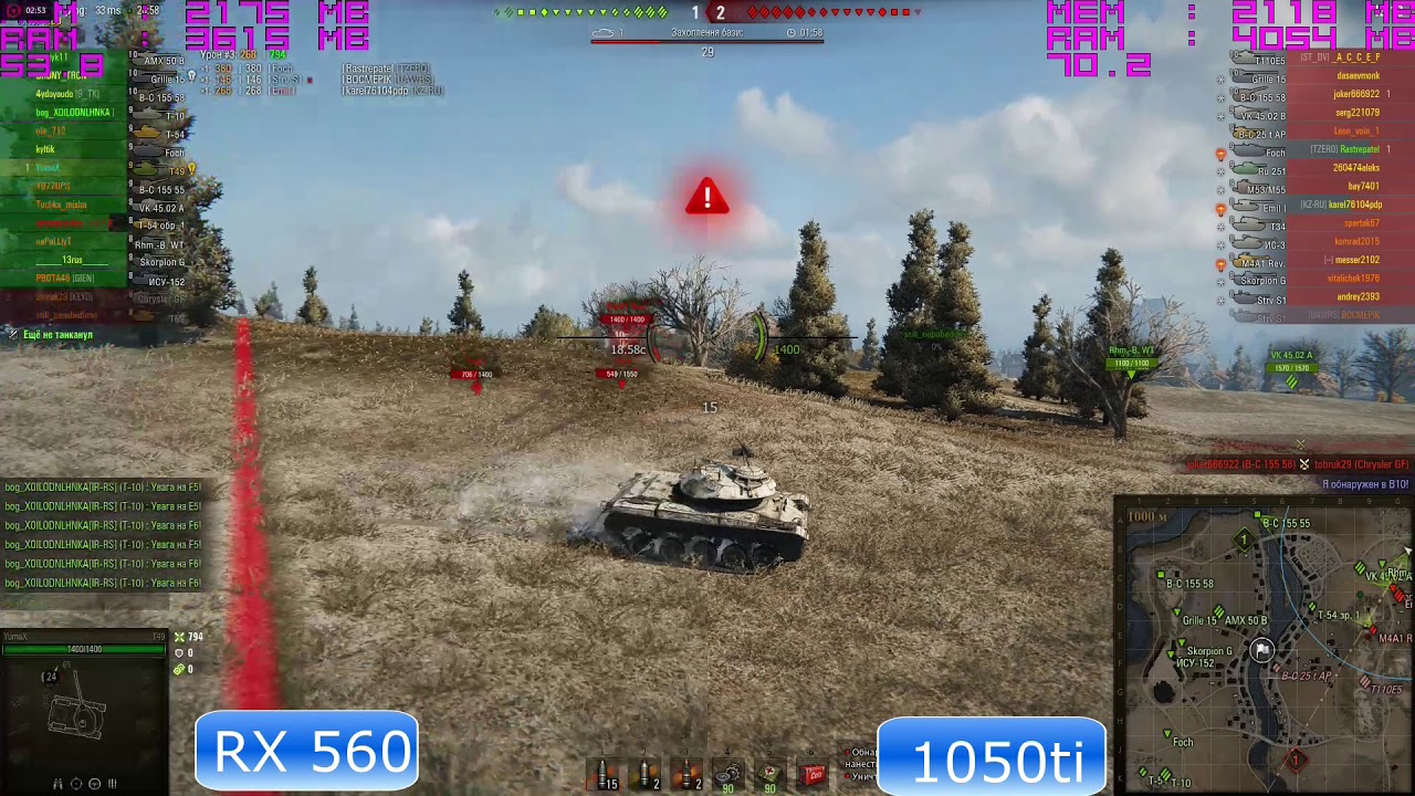 Radeon RX560 4Gb vs GeForce GTX 1050ti in World of Tanks