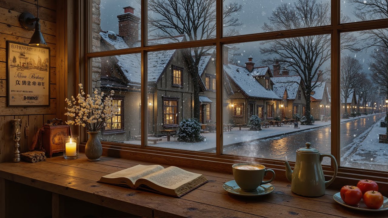 Cozy Reading in a Winter Café ☕❄️ | Relaxing Jazz and Snowy Ambience