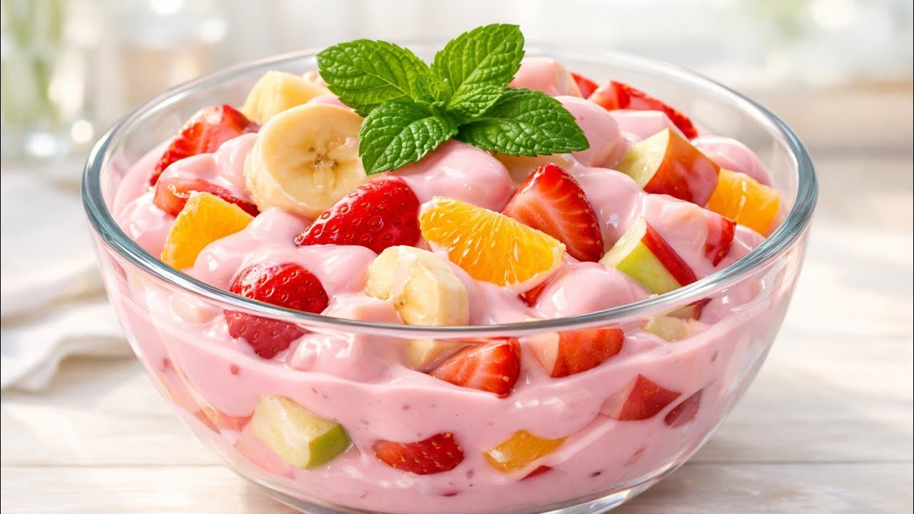  سلطة الفواكه الملكية بياغورت الرمان المنعش! 🍌🍓🍊🍎