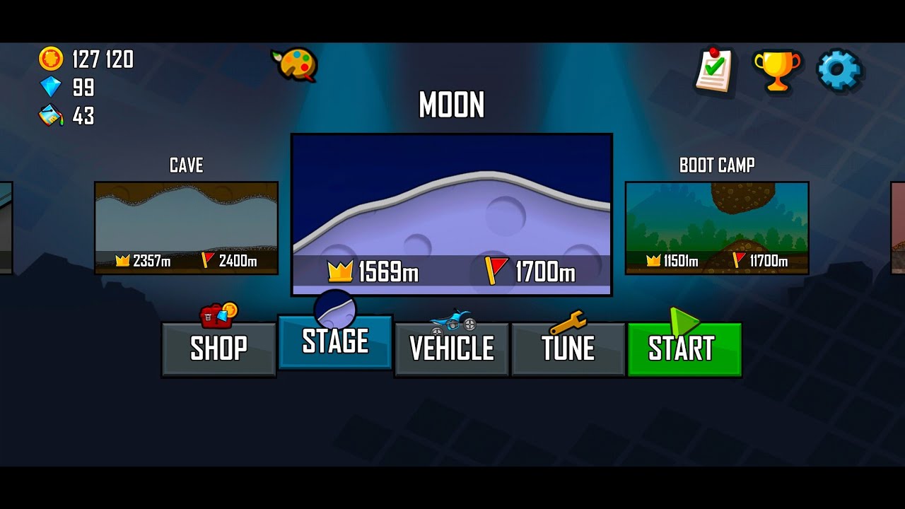 Hill Climb Racing (2012) - Moon - All Vehicles and All Records