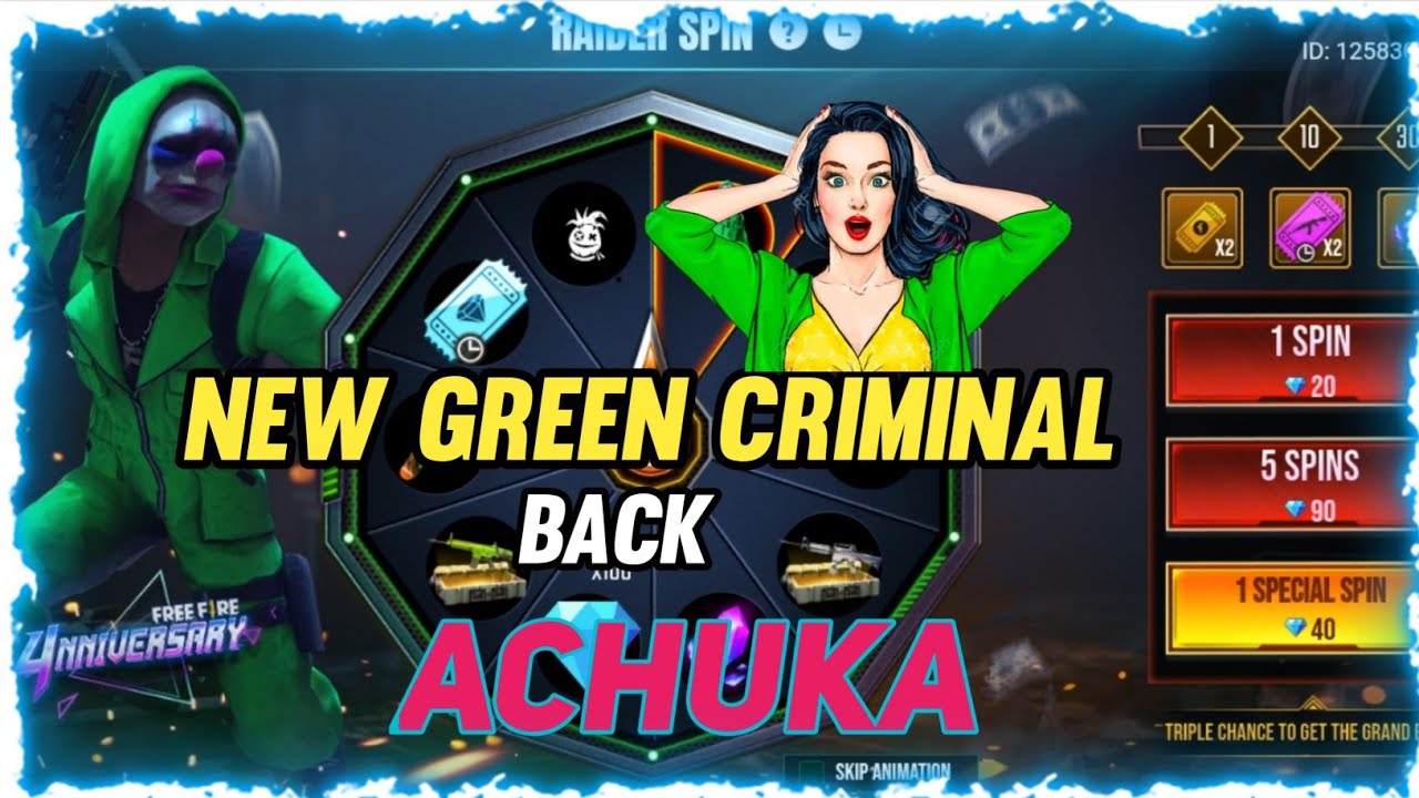 FREE FIRE 🔥😊 NEW GREEN CRIMINAL BACK ACHUKAHA