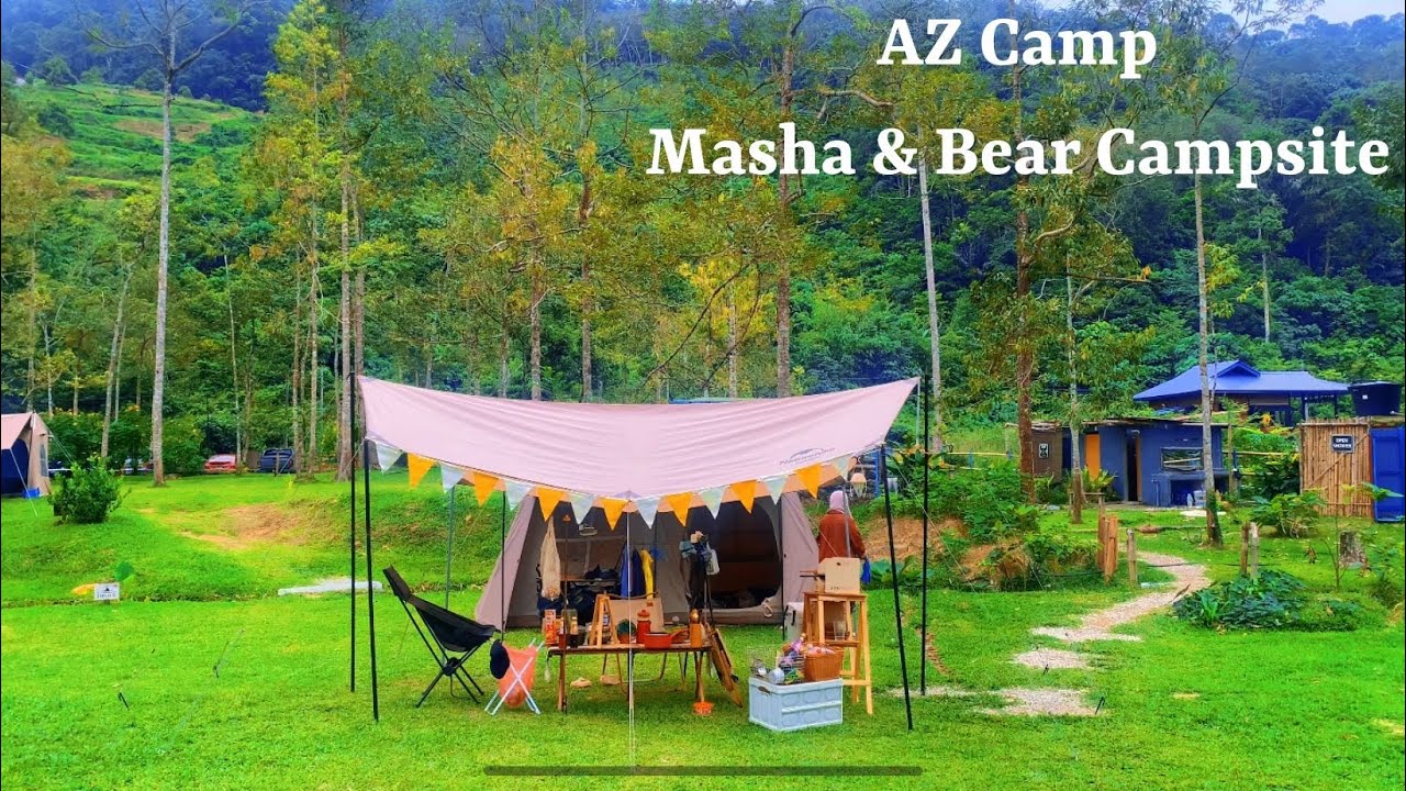 Masha and the bear | Eng subs| camping malaysia | asmr camping | rainy sound