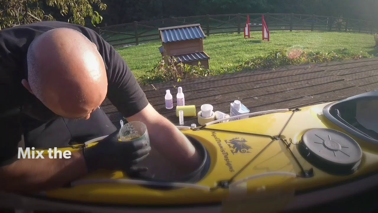 Fiberglass sea kayak hole repair.