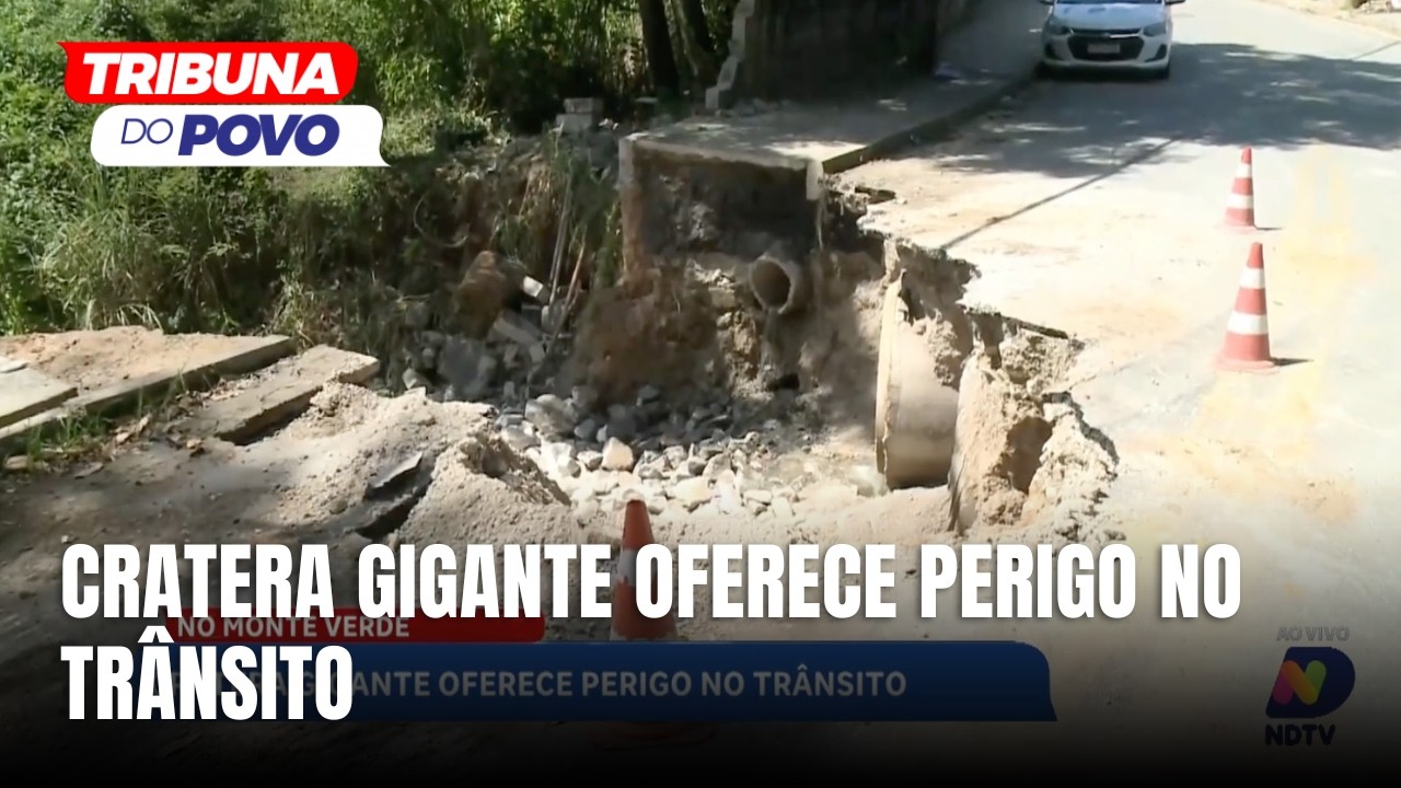 Cratera gigante preocupa motoristas no Monte Verde
