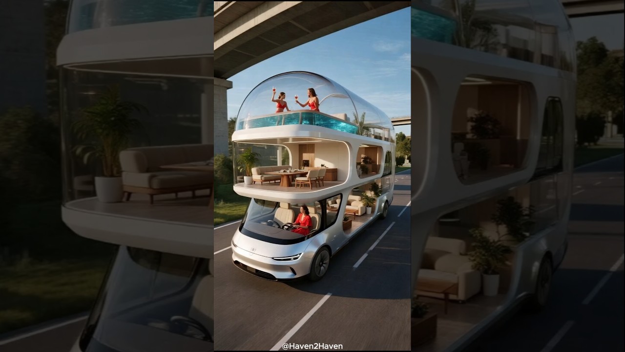 Luxury Double Decker Motorhome with Rooftop Pool 🚐🏖️ #car #travelhome #haven2haven #shorts #F80