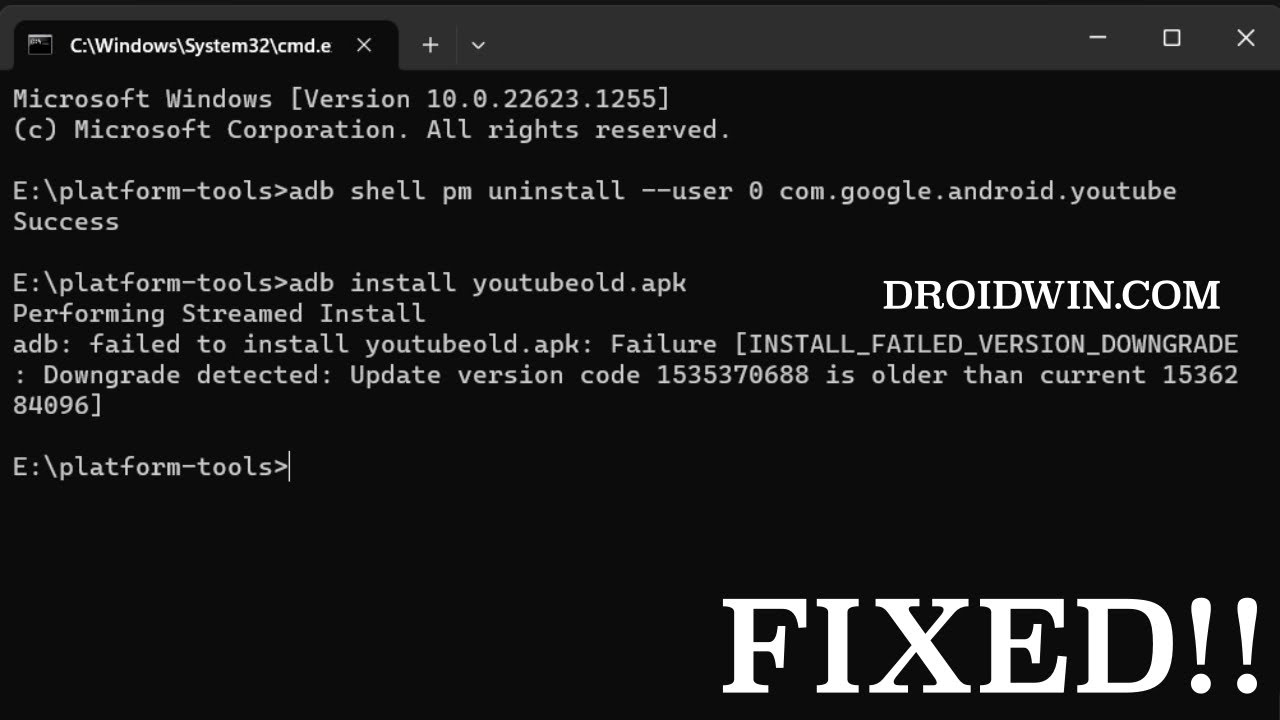 Fix ADB Failed to Install APK Failure INSTALL FAILED VERSION DOWNGRADE