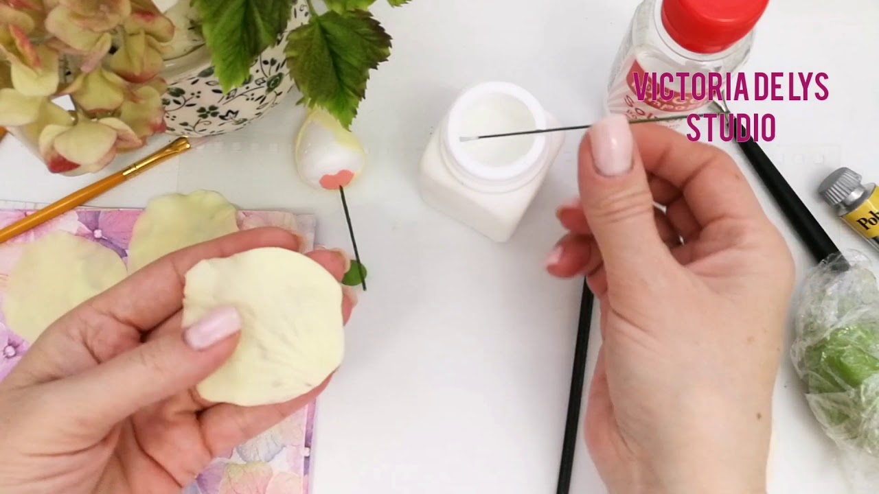Мастер-класс бутон розы. Холодный фарфор. DIY Rosebud ,Cold Porcelain Clay Flowers