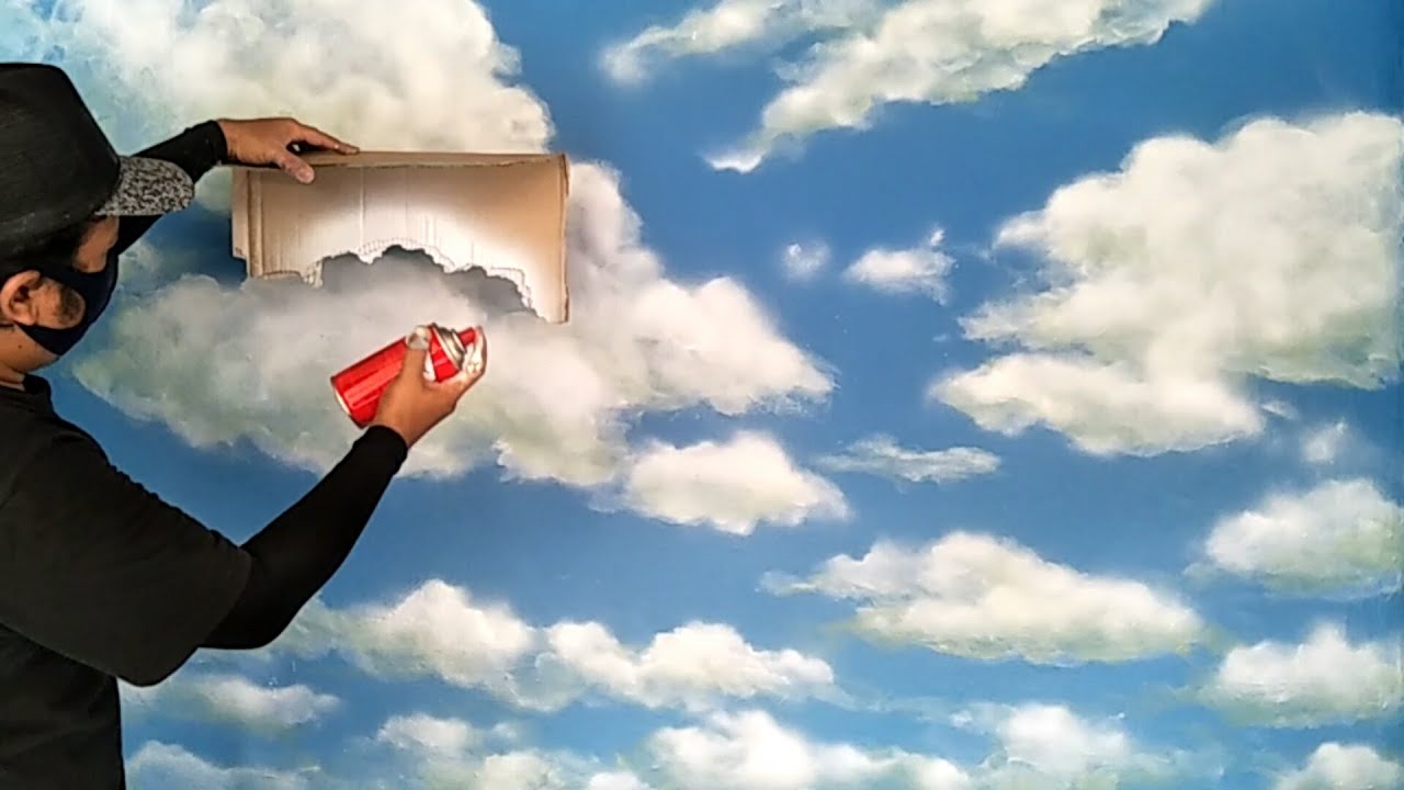 Buat Motif Awan Dengan Spray Pylox Dan Spon !! Cloud paint wall with pylox spray