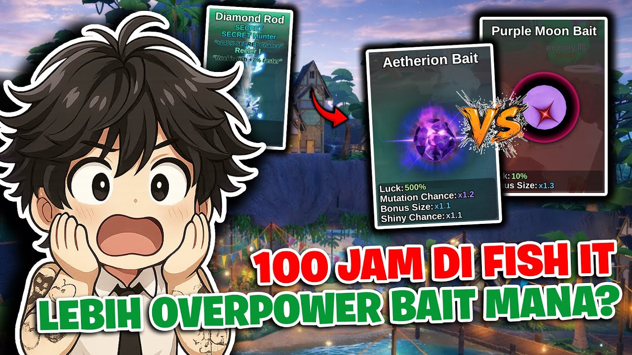 100 Jam di Fish It Aetherion Bait Vs Purple Moon Bait⁉️