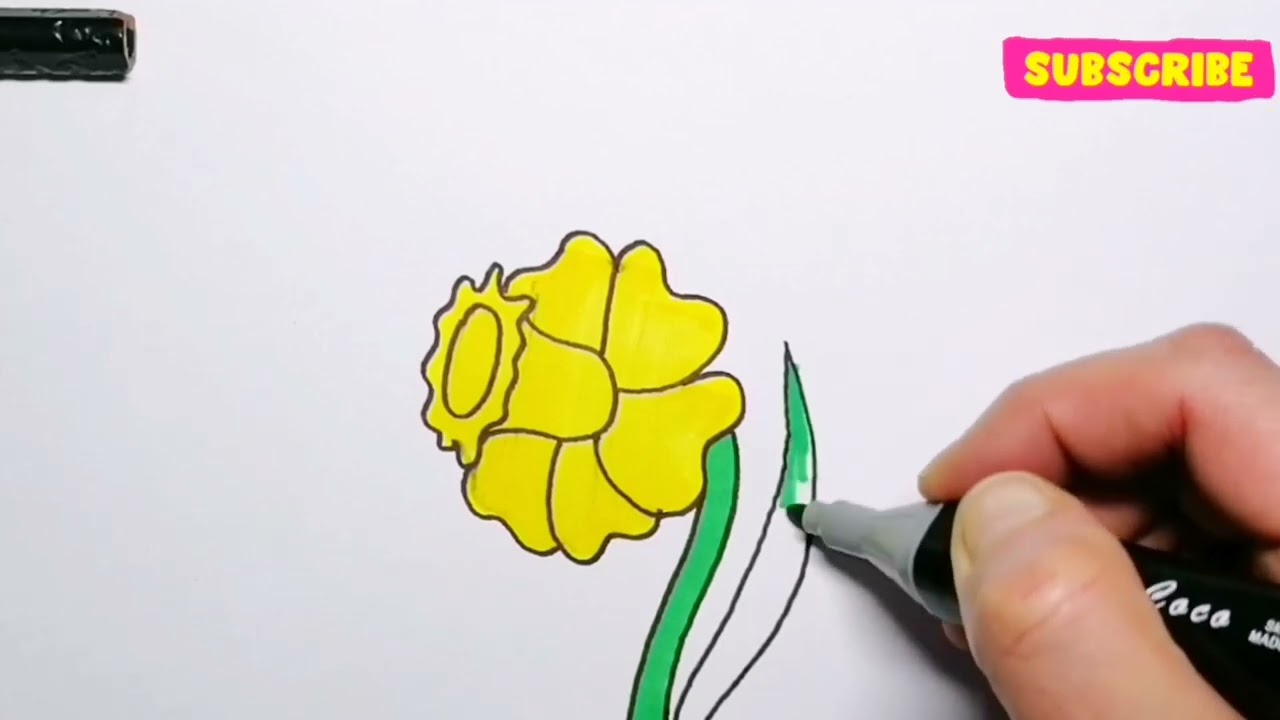 hur man m&aring;lar en p&aring;sklilja, ritar en blomma, enkelt, f&ouml;r barn