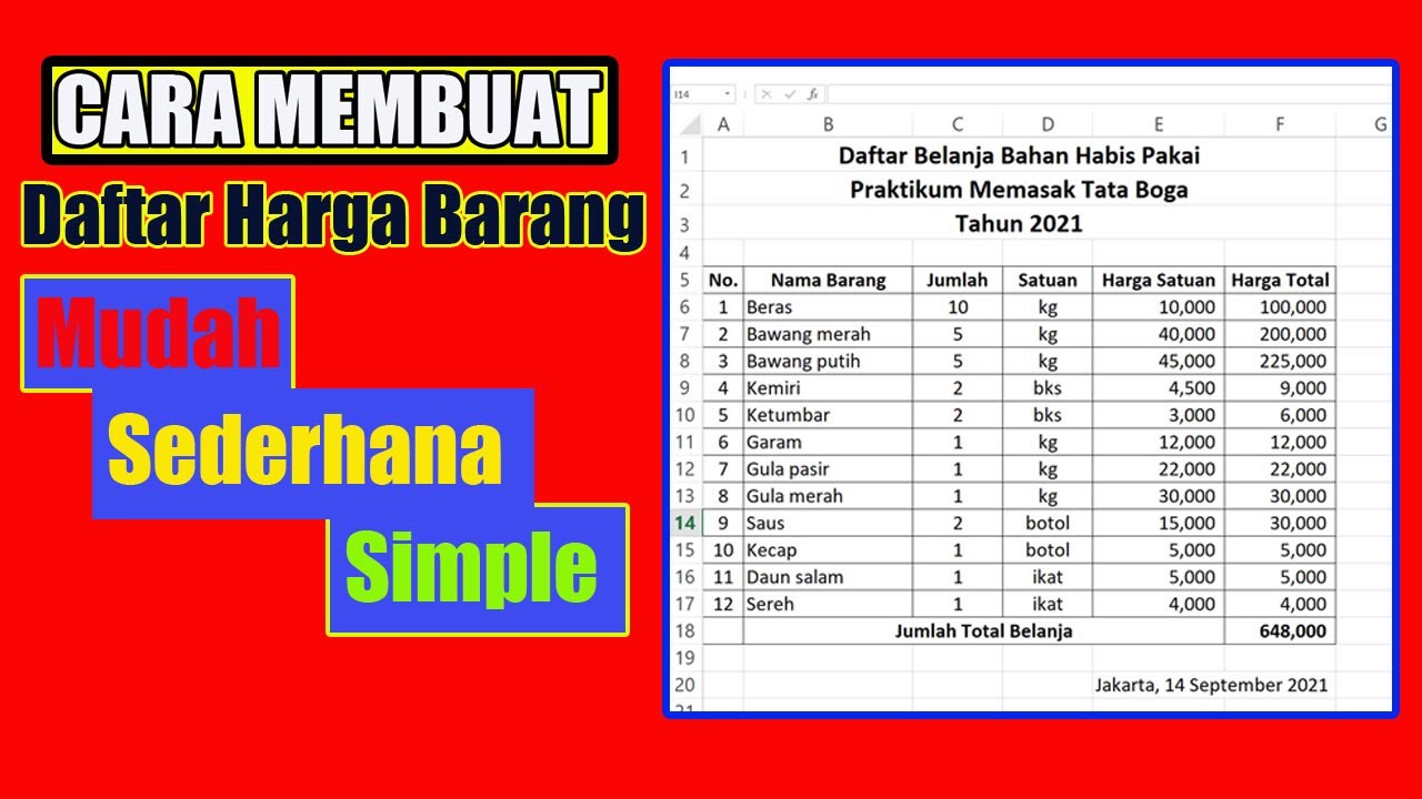 Cara Membuat Daftar Harga Barang Di Excel - Sederhana Dan Simpel
