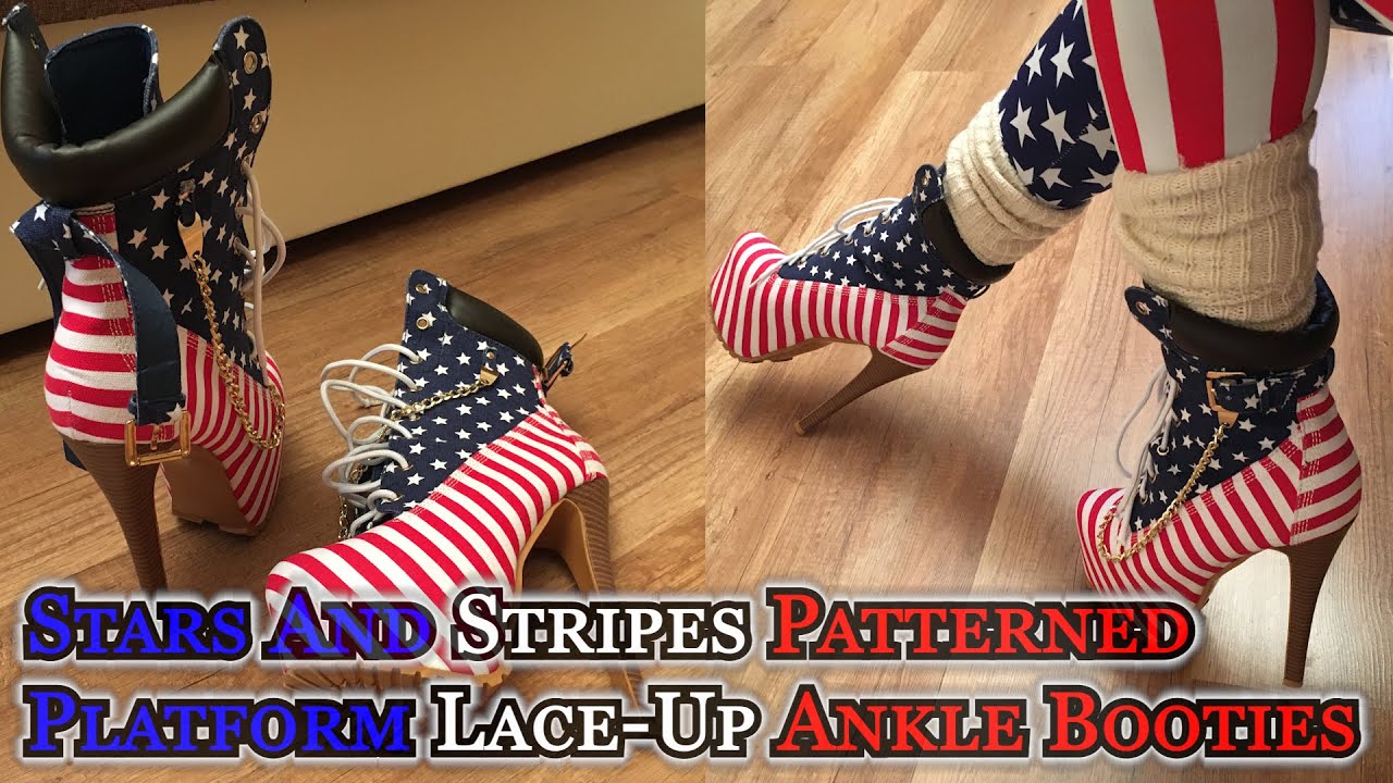 USA Flag Patterned Platfom LaceUp Ankle Booties