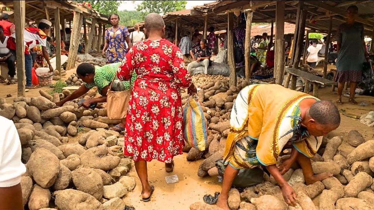 Typical Rural Farmers Market in Nigeria West Africa Cheapest Food Market