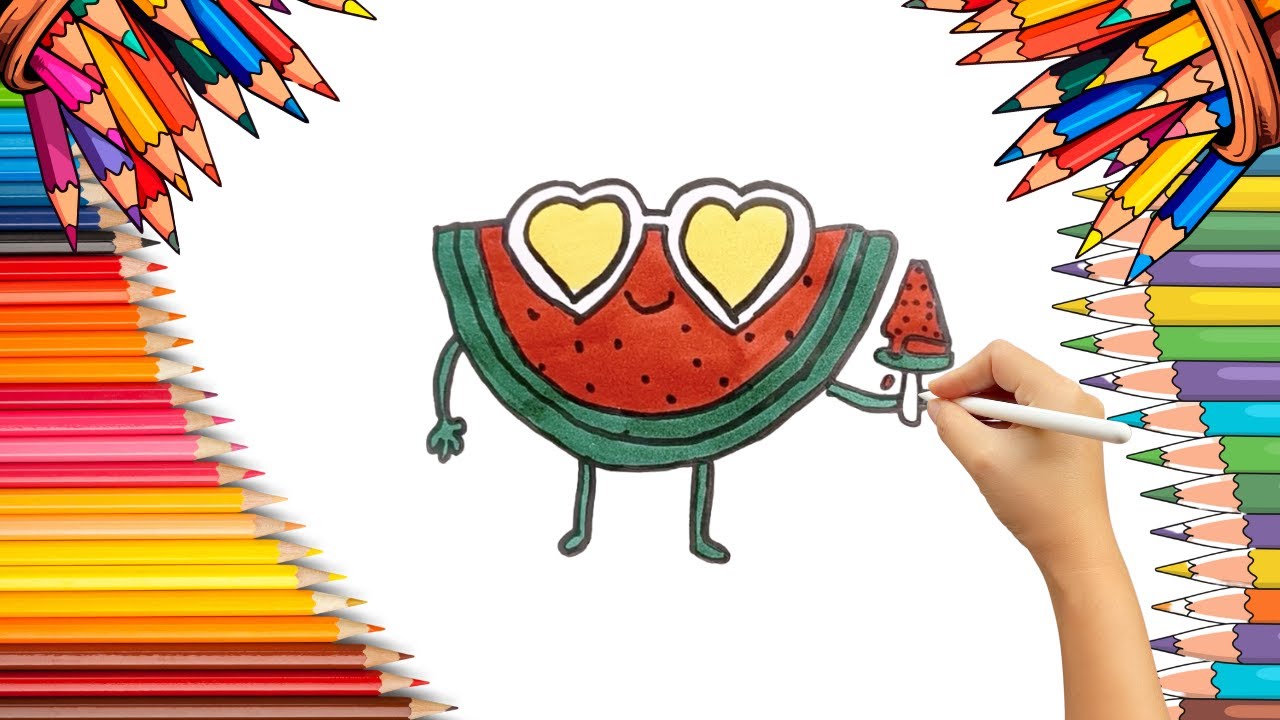 How To Draw cute Watermelon Drawing, Painting & Coloring For Kids and Toddlers_ Child Art 🐋🌈🎨