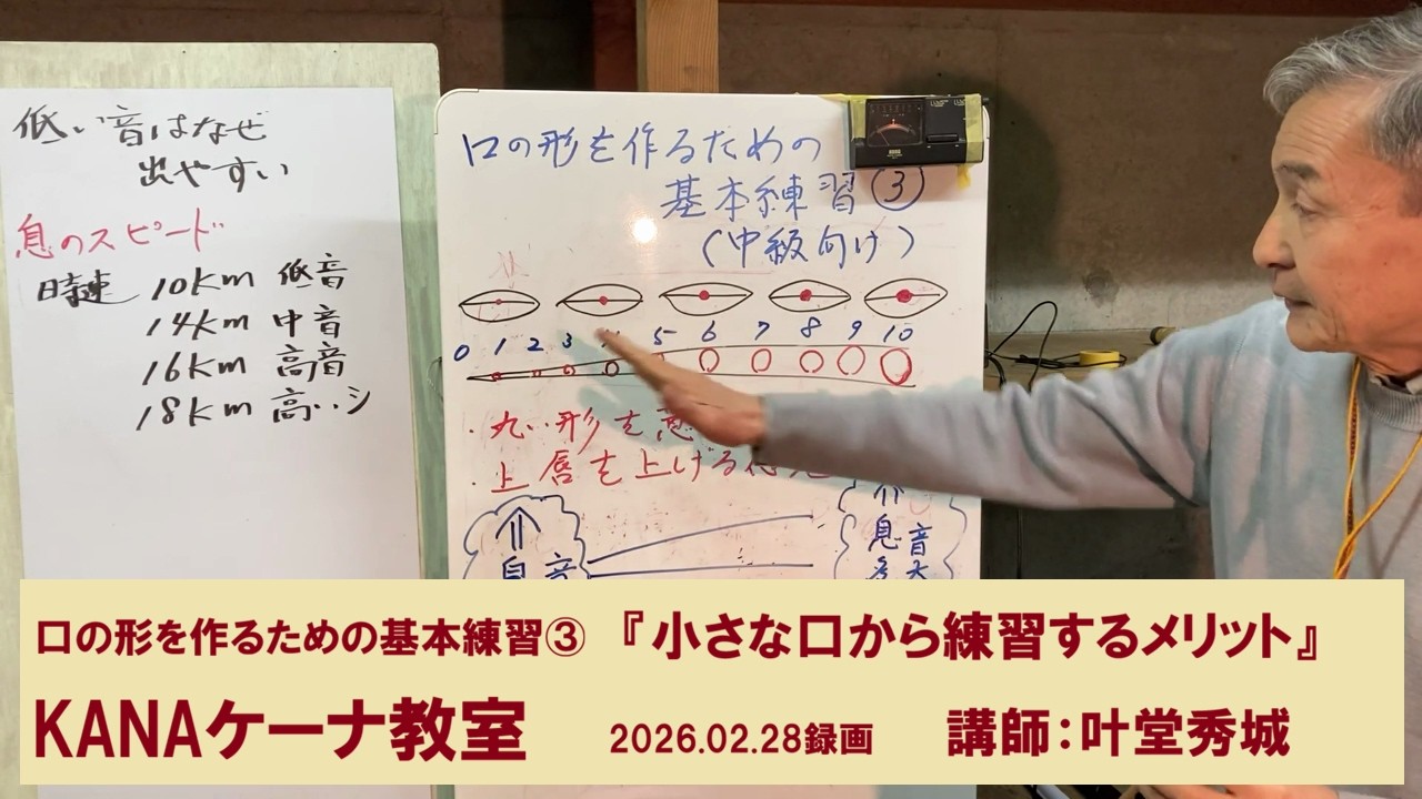 KANAケーナ教室　口の形を作るための基本練習③　なぜ、小さい口の開け方（１）で練習するのがよいのか　メリットの説明