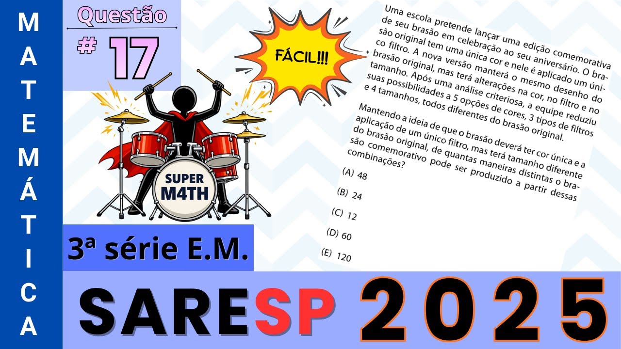 Questão de Análise Combinatória (Princípio Fundamental) | SARESP / Provão Paulista 2025 – 3ª série