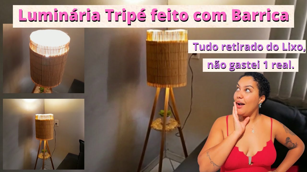 Como fazer uma Luminária tripé com barrica|DIY sem gastar dinheiro|peguei tudo no lixo|faça vc mesmo