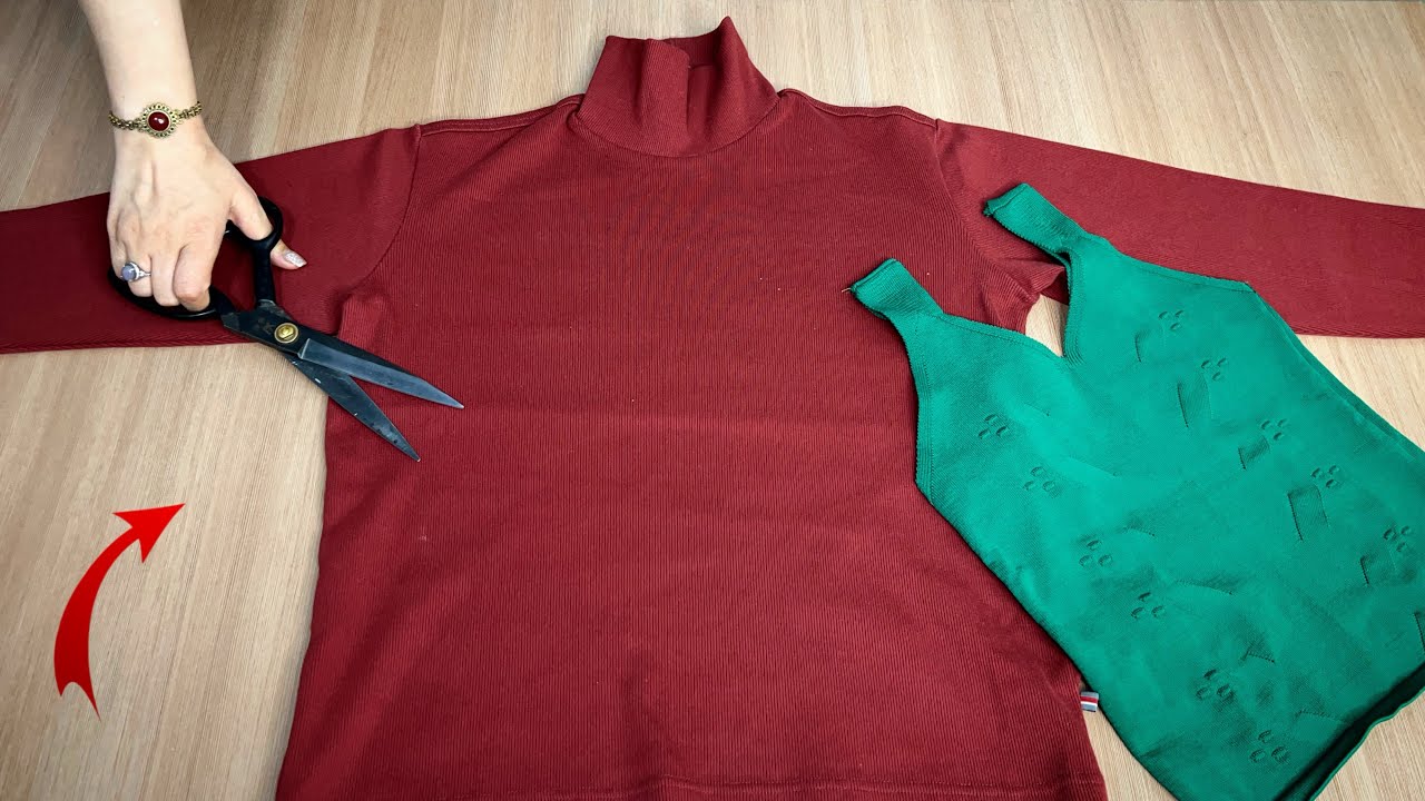 ✅💥 [DIY]Interesting design!Don't throw away your winter clothes, sew a sports suit ♻️ Top and shorts