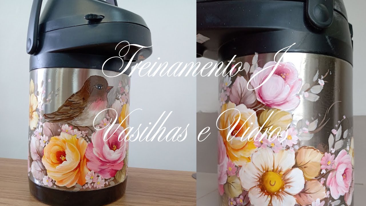 COMO PINTAR PASSARO E ROSAS EM GARRAFA INOX