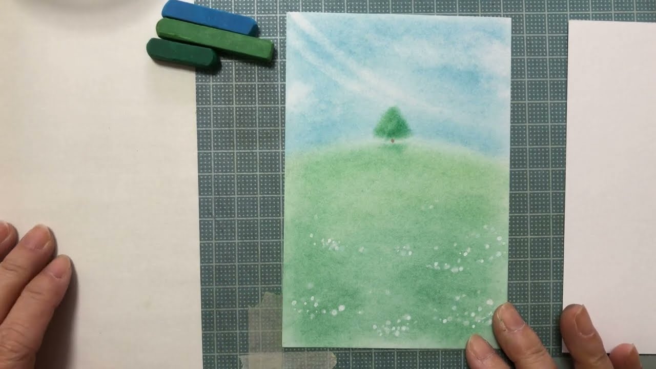 【初心者のためのパステルアート通信講座】花咲く緑の丘を描いてみよう♪
