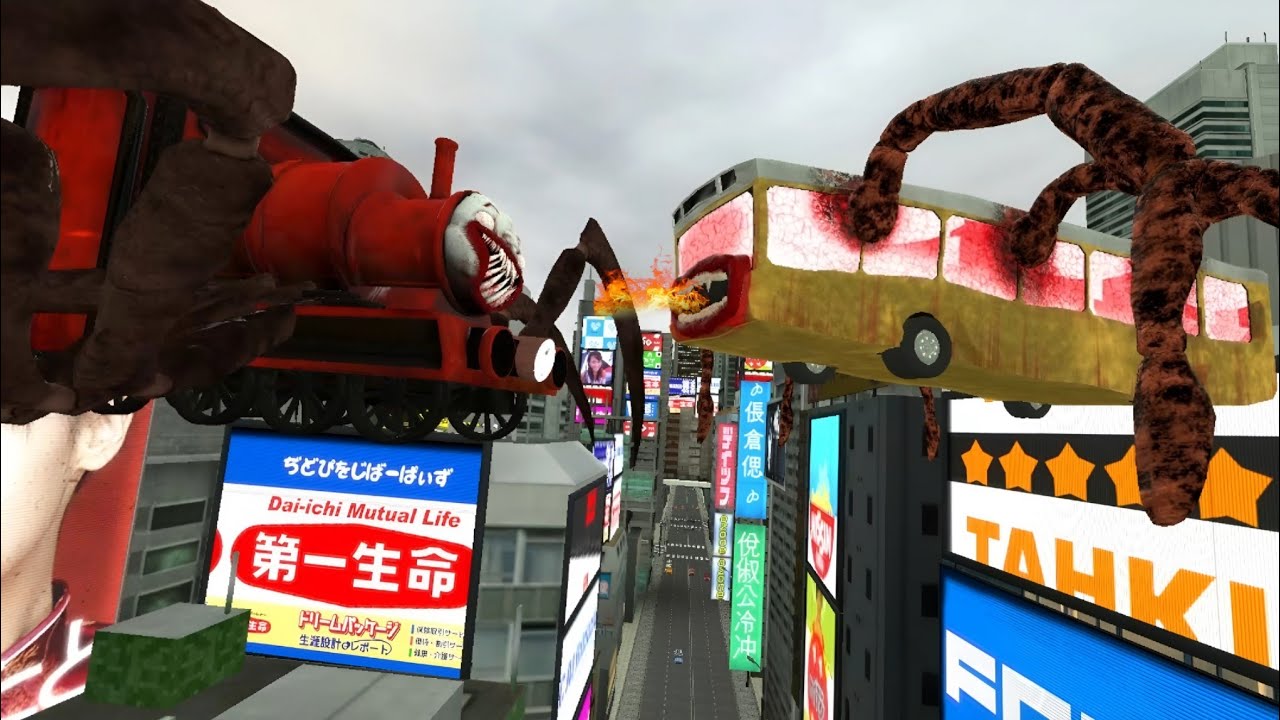 Choo choo charles and bus eater family wakes up in gmod