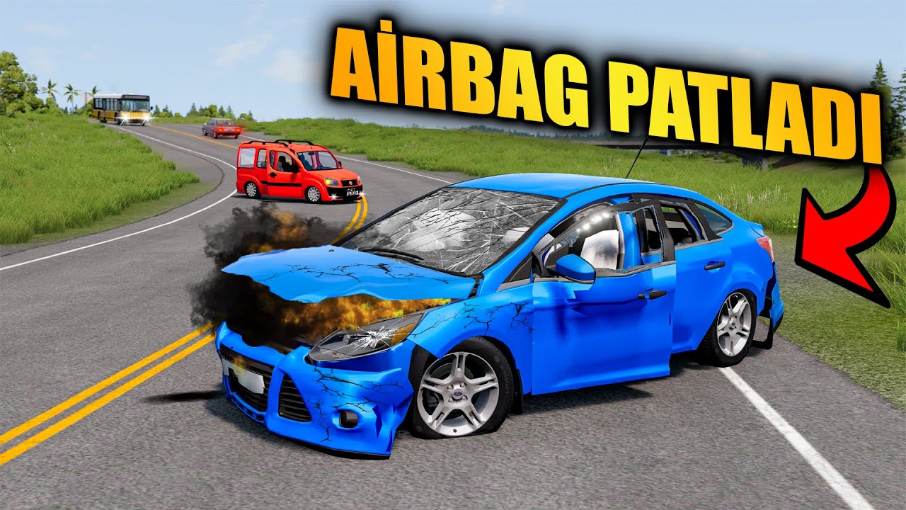AİRBAG PATLADI // HATALI GAZLAMA KAZALARI // ford focus PERT ETTİM / BeamNG.drive