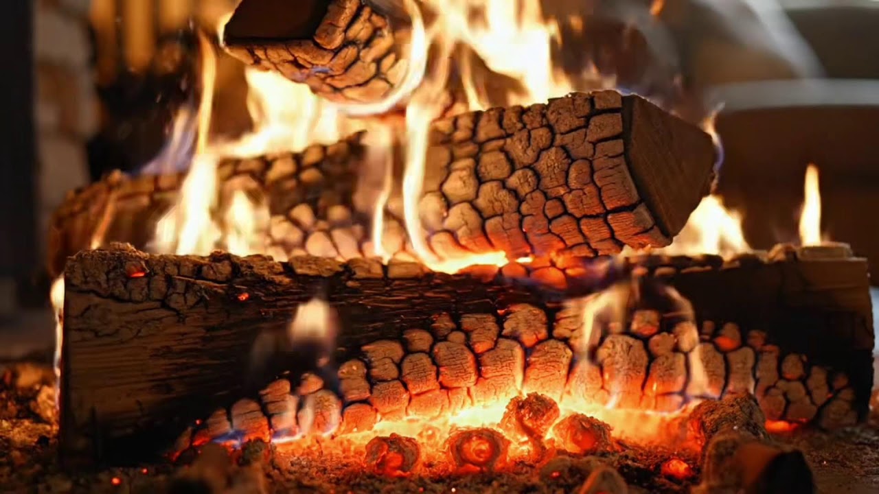 Night Fireplace 4K 🌙 Crackling Fire & Piano for Better Sleep