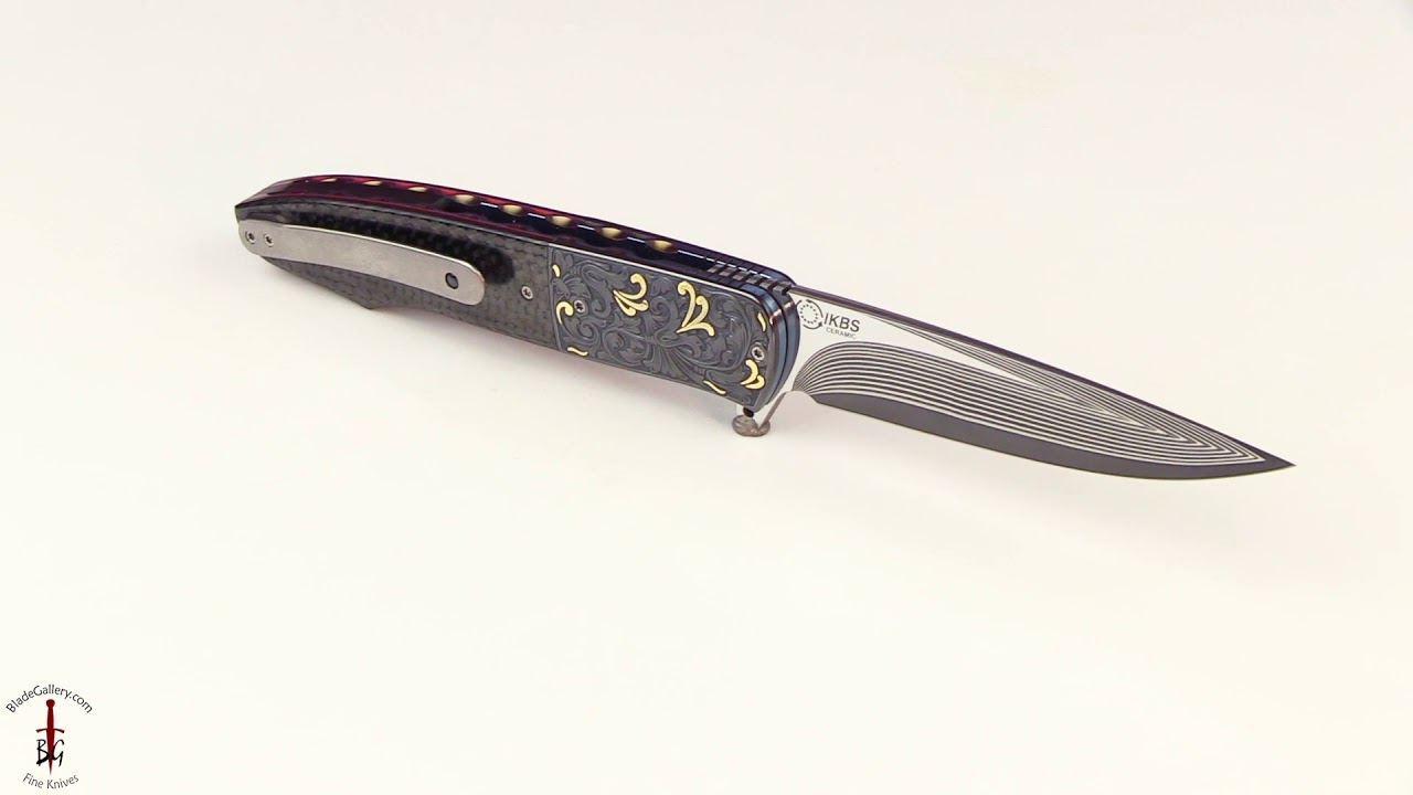 L19 Flipper with Carbon Fiber, Engraved Zirconium, and SG2 San Mai Damascus (Ceramic IKBS)