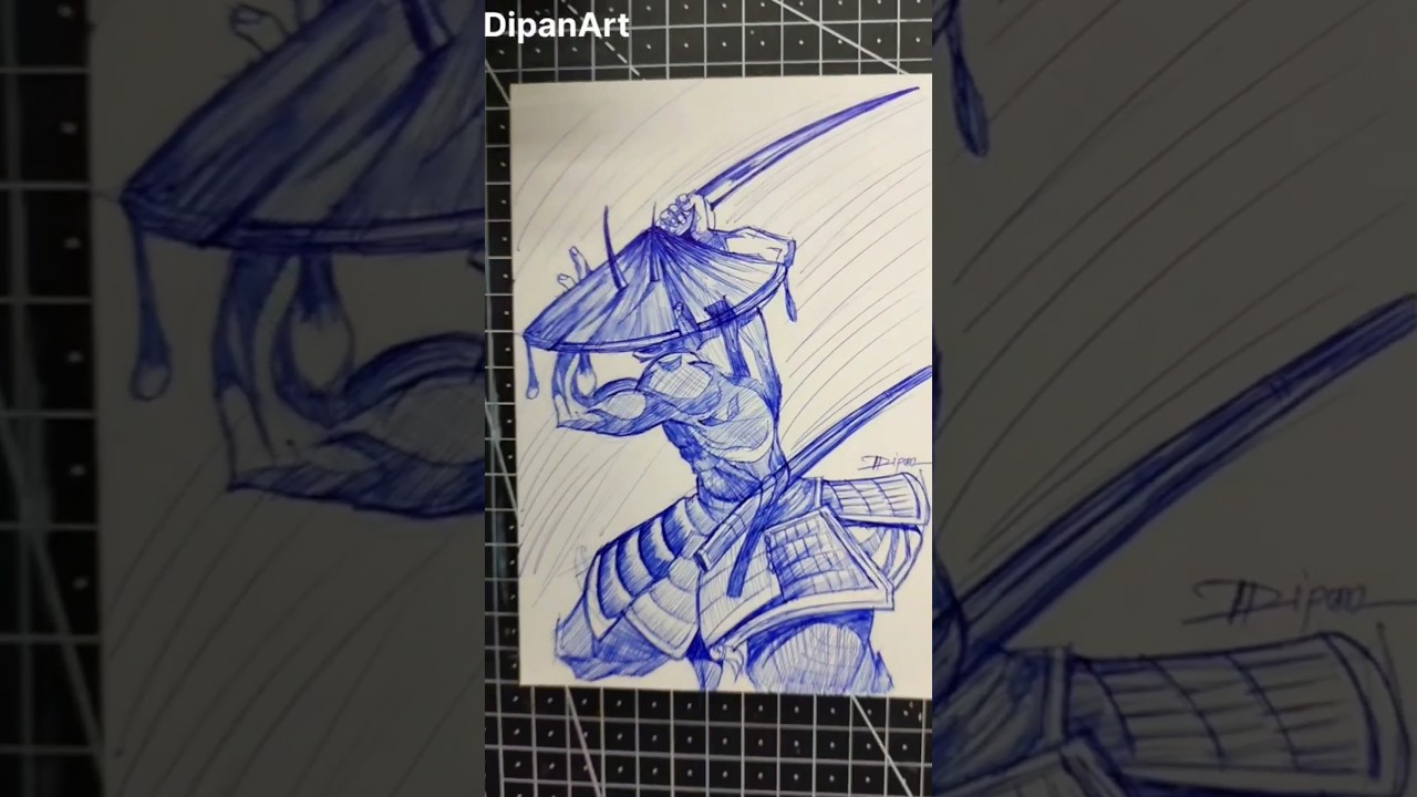 Samurai drawing with pen only #samurai #pencil #art