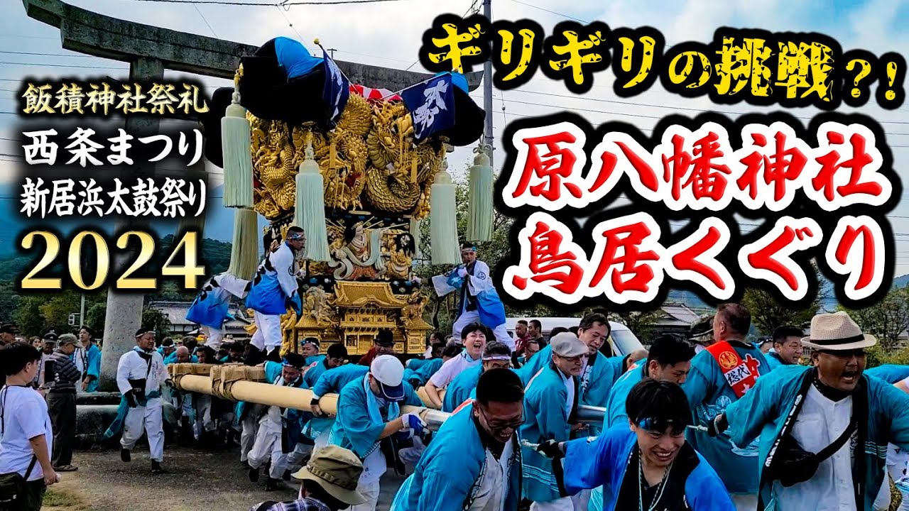 各太鼓台ギリギリの挑戦?!飯積神社祭礼 原八幡神社 鳥居くぐり2024西条まつり・新居浜太鼓祭り大生院地区・西条祭り
