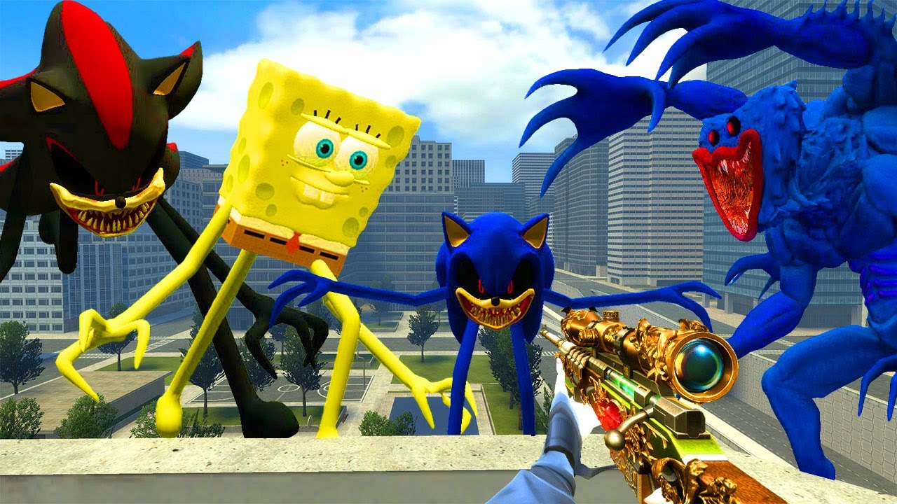 I BECOME NEW SPONGEBOB SMILEY'S vs SONIC NIGHTMARE SMILEY'S vs SHADOW.EXE SMILEY'S in Garry's Mod
