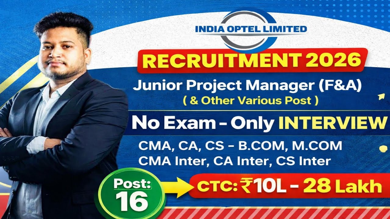 CA, CMA, CS, CMA Inter, CA Inter, CS Inter, B.Com, M.Com, PSU/Govt job 2026 at India Optel Limited