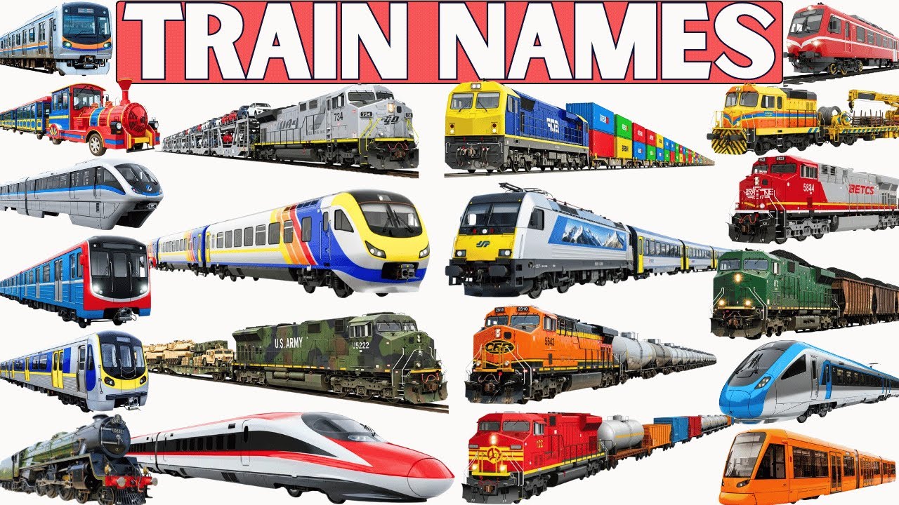 Train Names | Explore 20 Types of Trains in English for Kids | With Sounds & Lively Images