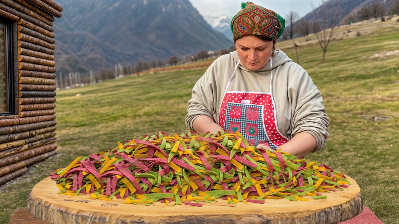 Making Colorful Homemade Pasta! Delicious Village Recipe