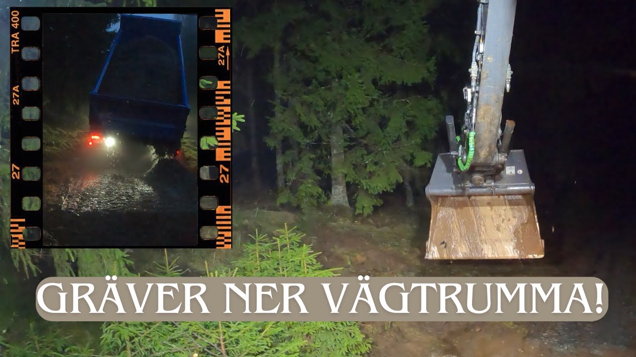 Gräver ner vägtrumma på skogsväg - Volvo ECR145 ⚠️