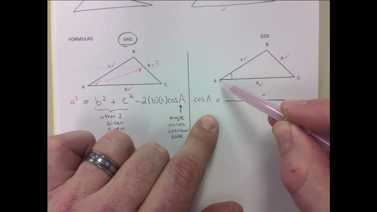 COSINE LAW - FORMULAS, SAS, SSS - EXAMPLE SOLVING FOR SIDES