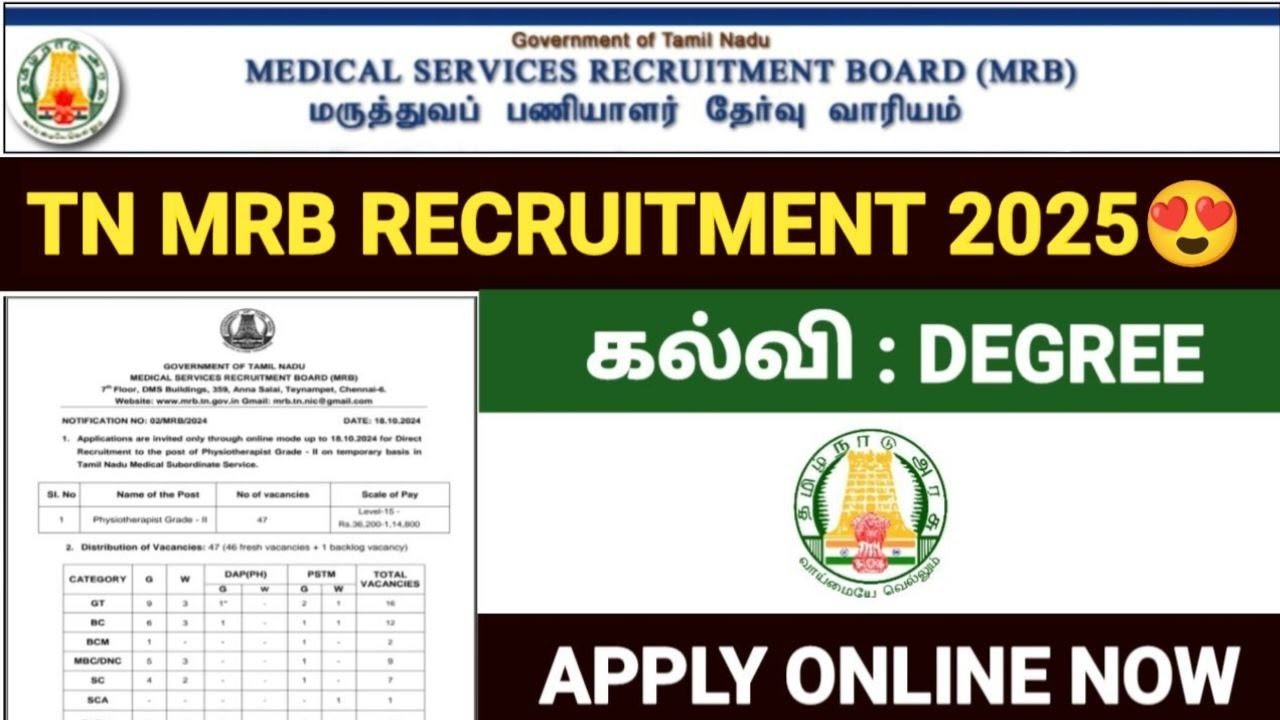 🔥தமிழக அரசு மருத்துவ பணியாளர் வேலைவாய்ப்பு 2025 | tn mrb recruitment 2025 | tn mrb jobs 2025