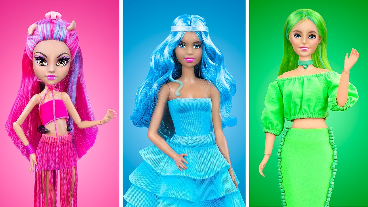 Renkli Meydan Okuma! 18 Tane Barbie Bebek Kendin Yap Tarzı Tek Renk Eşya